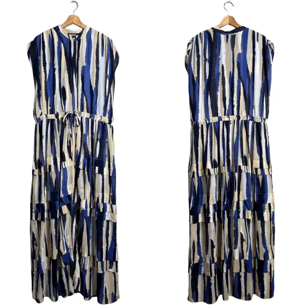 Misa Los Angeles Ulricha Striped Button Up Tiered Maxi Dress Women's Medium Blue - Picture 3 of 16